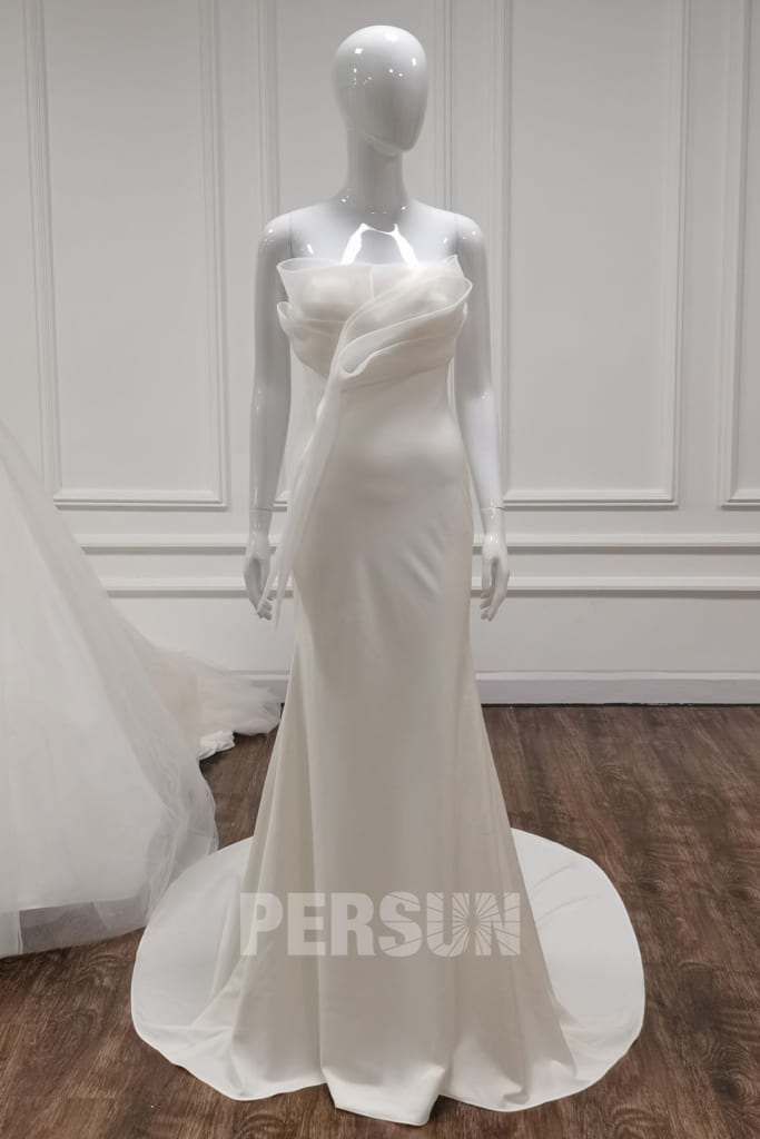 robe de mariée élélgante bustier drapé minimalisme crêpe ivoire moulante